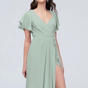 David’s Bridal dusty sage wrap bridesmaid dress